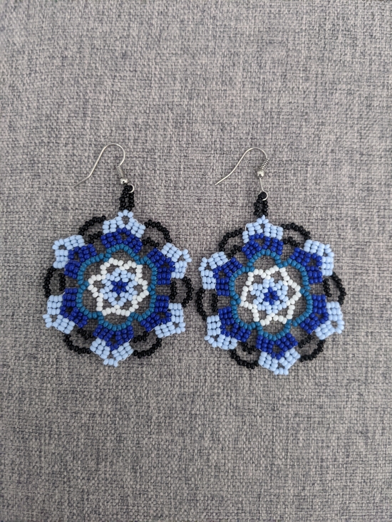 Handmade Jewelry - Handmade Blue Floral Seed Bead Drop Earrings - Women Jewelry